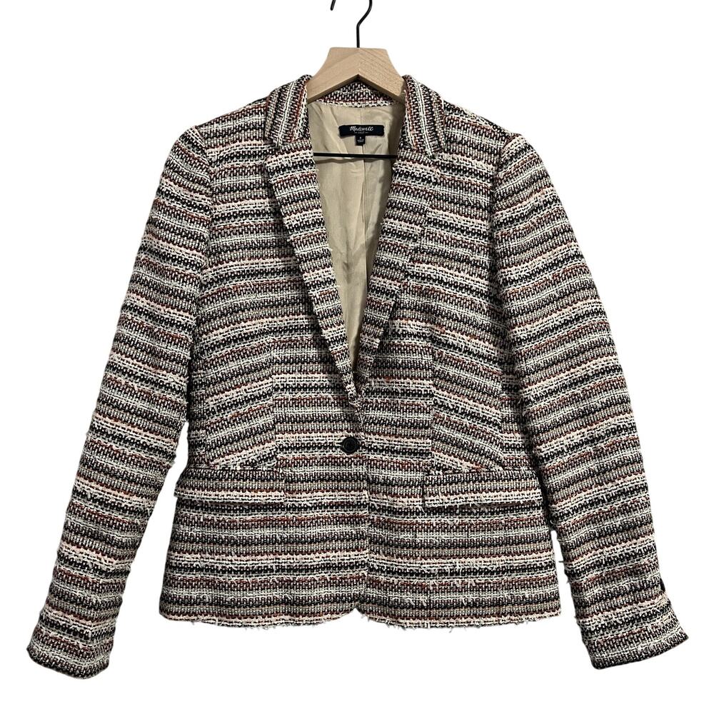 Madewell Textured Woven Jacket Womens‎ 4 Stripe Academia Tweed Career Blazer